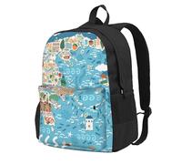 ZTPOWQA Sac à dos pour adulte avec imprimé carte de la Grèce - Léger - Résistant à l'eau - Pour les trajets en plein air, les aventuriers en plein