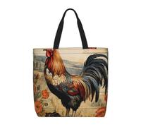 ZTPOWQA Sac de rangement en forme de coq sur bois - Imprimé terres agricoles - Respectueux de l'environnement - Extra large - Pour le travail, le shopping, la plage, les voyages