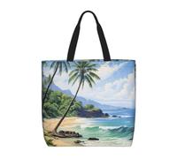 ZTPOWQA Sac de rangement extra-large respectueux de l'environnement avec imprimé palmiers hawaïens pour le travail, le shopping, la plage, les voyages