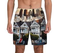 ZTPOWQA San Francisco Short de bain pour homme à séchage rapide léger pour les vacances et les activités de plein air, Noir , XXL taille courte
