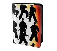 ZTPOWQA Silhouettes de martial imprimé hommes femmes passeport document de voyage élégant sécurisé portefeuille en cuir accessoire, Noir , Taille unique