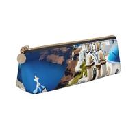 ZTPOWQA Trousse à crayons avec impression île grecque avec vue sur la mer pour adolescents - Grande capacité - Sac de rangement pour l'école et le quotidien