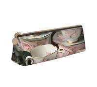 ZTPOWQA Trousse à crayons avec tasses à thé avec roses - Imprimé romantique - Grande capacité - Sac de rangement pour l'école et le quotidien