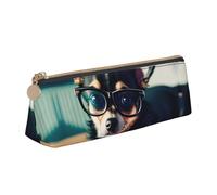 ZTPOWQA Trousse à crayons de grande capacité avec imprimé lunettes de chien chihuahua pour adolescents