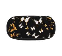 ZTPOWQA Trousse à crayons fonctionnelle avec imprimé papillons blancs dorés et noirs pour l'école, les voyages, le bureau, Noir , Taille unique, Organiseur de sac