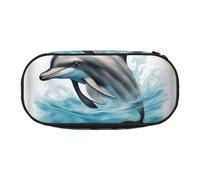 ZTPOWQA Trousse à crayons fonctionnelle avec motif dauphin océanique qui vous regarde, pratique pour l'école, les voyages, le bureau, Noir , Taille unique, Organiseur de sac