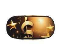 ZTPOWQA Trousse à crayons fonctionnelle avec note de musique dorée et étoile tombée, idéale pour l'école, les voyages, le bureau, Noir , Taille unique, Organiseur de sac