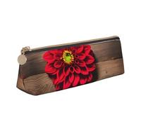 ZTPOWQA Trousse à crayons rétro en bois avec motif floral rouge et dahlia pour adolescents - Grande capacité - Sac de rangement pour l'école et le quotidien