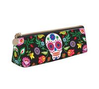 ZTPOWQA Trousse à crayons Sugar Horror - Motif tête de mort et fleurs - Grande capacité - Pour l'école et le quotidien