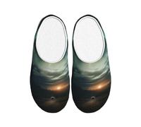 ZTPOWQA UFO at Night Print Chaussons pratiques anti-boulochage lavables pour femme et homme Semelle TPR Chaussures d'intérieur et d'extérieur