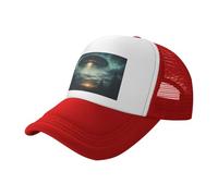 ZTPOWQA UFO at Night Print Trendy Unisexe Réglable Mesh Baseball Cap Respirant Summer Protective Outdoor Hat, Rouge, Taille unique