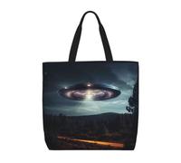 ZTPOWQA Ufo At Night Sac de rangement écologique extra-large pour le travail, le shopping, la plage, les voyages, Noir , Taille unique