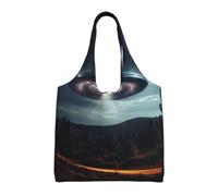 ZTPOWQA Ufo At Night Sac fourre-tout en toile écologique avec impression nocturne, sac à main pour shopping, voyage, quotidien