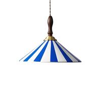 ZTTECH 30cm Suspension Vintage Céramique Rayée E27 Base Bois Hauteur Réglable Lampe Moderne Salon Chambre Cuisine Salle à Manger Café (Bleu)