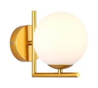ZTTECH Applique Murale Boule en Verre Blanc, Globe en Verre Blanc avec Applique Murale à Base Dorée pour Chevet (Doré)
