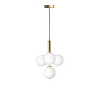 ZTTECH Globe en verre blanc à 4 ampoules Suspension, base dorée avec boule en verre transparent Lampe suspendue Lustre pour îlot de cuisine (Verre blanc & métal doré)