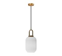 ZTTECH Suspension en verre blanc avec abat-jour en verre nervuré et finition bronze, plafonnier rétro moderne (140mm)