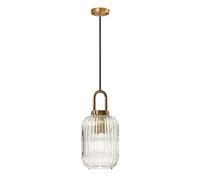 ZTTECH Suspension en verre transparent avec abat-jour en verre nervuré et finition bronze, plafonnier rétro moderne pour îlot de cuisine, table de chevet (140mm)