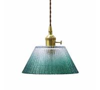 ZTTECH Suspension en Verre Vintage Abat Jour Strié Dégradé E27 Hauteur Réglable Interrupteur Doré Luminaire Suspendu pour Îlot de Cuisine Salle à Manger Chambre Café Bar (Vert)