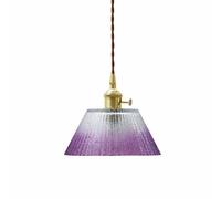ZTTECH Suspension en Verre Vintage Abat Jour Strié Dégradé E27 Hauteur Réglable Interrupteur Doré Luminaire Suspendu pour Îlot de Cuisine Salle à Manger Chambre Café Bar (Violet)