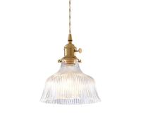 ZTTECH Suspension en Verre Vintage Lampe Suspendue Rétro avec Douille E27 en Laiton et Interrupteur Intégré pour Îlot de Cuisine, Salle à Manger, Salon, Bar, Café, Chambre (Transparent, 18cm)