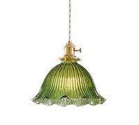 ZTTECH Suspension en Verre Vintage Lampe Suspendue Rétro avec Douille E27 en Laiton et Interrupteur Intégré pour Îlot de Cuisine, Salle à Manger, Salon, Bar, Café, Chambre (Vert, 22cm)