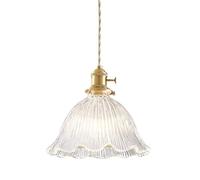 ZTTECH Suspension en Verre Vintage Lampe Suspendue Rétro avec Douille E27 en Laiton et Interrupteur Intégré pour Îlot de Cuisine, Salle à Manger, Salon, Bar, Café, Chambre (Transparent, 22cm)