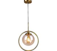 ZTTECH Suspension Luminaire Moderne Minimaliste Lampe Suspendue avec Abat-jour en Verre Sphérique et Anneau en Laiton Hauteur Réglable pour Salle à Manger Chambre Salon (Ambre)