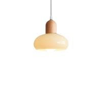 ZTTECH Suspension Luminaire Verre et Bois de Caoutchouc 20cm Style Moderne Scandinave E27 Lampe Suspendue Hauteur Réglable pour Chambre Salon Cuisine (19cm)