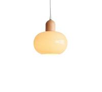 ZTTECH Suspension Luminaire Verre et Bois de Caoutchouc 20cm Style Moderne Scandinave E27 Lampe Suspendue Hauteur Réglable pour Chambre Salon Cuisine (22cm)