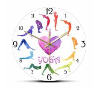 ZTTXMINGX 30cm Horloge J'aime Le Yoga Aquarelle Yogi Silhouettes Fille Chambre Horloge Murale Exercice de Yoga Salutation au Soleil Horloge imprimée colorée