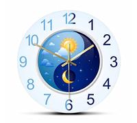 ZTTXMINGX 30cm Pendule Mural Jour et Nuit Chinois Yin Yang Symbole Moderne Horloge Murale dualisme Soleil et Lune décor à la Maison Montre Harmonie équilibre décor intérieur