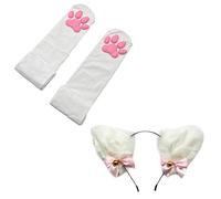 ZTVOWTO Chaussettes hautes de cuisse de coussin de patte de chat, 3D chaussettes de cosplay de coussin de patte de chat mignon pour des filles des femmes(blanche-2)