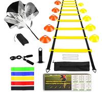 ZTWLEED Football Entrainement Kit,Accessoires d'entraînement de Football Échelle de Rythme 6 Mètres,10 Cônes de Disque,Parachute de Course à Résistance,1 Corde Sauter,5 Bande Élastique Fitness