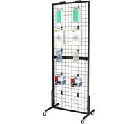 ztysn Présentoir de panneau mural en treillis - 15 crochets, très résistant, mobile, sur pied, amovible, support de sangle pour un transport facile, grande capacité, tour grillagée debout