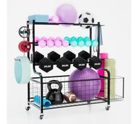 ztysn Support pour haltères - Support de poids extra stable pour la maison et la salle de sport - Étagère avec roulettes et crochets - Peut contenir des haltères, des kettlebells, un bloc de yoga +