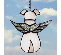 ZUAJITER Vitrail à suspendre à une fenêtre - Cadeau commémoratif pour la perte du chien - Attrape-soleil - Ornement souvenir pour les amoureux des chiens, deuil d'animaux domestiques - Ailes