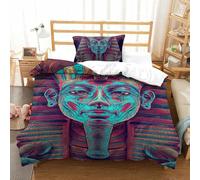 ZUAKLEVCV 3D Egyptian Le Pharaon Parure De Lit pour Garçon Filles Adultes Adolescent 3 Pièces Microfibre Housse De Couette avec Taie d'oreiller Et Fermeture Éclair Single(135x200cm)