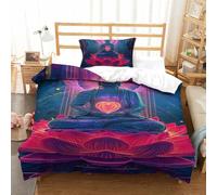 ZUAKLEVCV 3D, Imprimé Image du Bouddha Ensemble De Literie Microfibre Super Douce Et Respirante Housse De Couette 3 Pièces Et Taie d'oreiller Single(135x200cm)