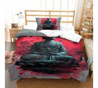 ZUAKLEVCV 3D, Imprimé Image du Bouddha Ensemble De Literie Microfibre Super Douce Et Respirante Housse De Couette 3 Pièces avec Taies d'oreiller Single(135x200cm)