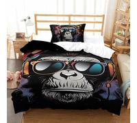 ZUAKLEVCV Gorille Housse De Couette Parure De Lit 3 Pièces Impression 3D avec Taie d'oreiller Et Fermeture Éclair,Couette en Microfibre pour Adultes Enfants Single(135x200cm)