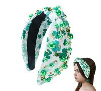 Zuasdvnk Bandeau pour la Saint-Patrick | Larges bandeaux pour cheveux - Bandeau trèfle vert orné de strass en pour les vacances irlandaises