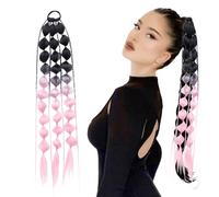 Zuasdvnk Extension de queue de cheval à bulles - Longue extension de queue de cheval à bulles - Perruque de queue de cheval synthétique colorée avec élastique - Queue de cheval à bulles de 59,6 cm