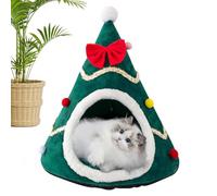Zuasdvnk Niche pour chat en forme de sapin de Noël en peluche | Maison de Noël semi-fermée pour chat et chiot