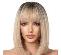 Zuasdvnk Perruque bob avec frange - Perruque courte naturelle - Cheveux synthétiques naturels de rechange pour concerts, soirées à thème, mariages, rendez-vous, cosplay, Halloween