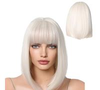 Zuasdvnk Perruque courte au carré avec frange, perruque courte naturelle de rechange pour les concerts, les fêtes à thème, les mariages, les rendez-vous, le cosplay, Halloween
