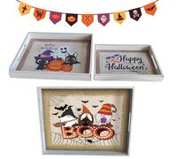 Zuasdvnk Plateau pour apéritifs d'Halloween, plateau de service d'Halloween - Lot de 3 planches à découper pour aliments | dessert en bois pour fête, bol de bonbons de fête avec poignées pour la