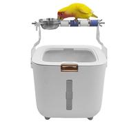 Zuasdvnk Support de toilette pour oiseaux avec seau - Support d'entraînement pour oiseaux - Bureau - Entraînement de la perche - Station de ponçage des pattes avec tasse d'alimentation pour perroquets