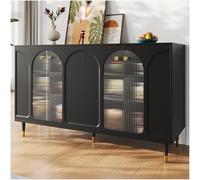 Zubaliya Buffet Salle a Manger Moderne 140 x 40 x 85 cm,Design de Porte en Verre Changhong,Buffet Cuisine avec détails décoratifs en métal, Armoire de Rangement,Noir