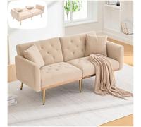 Zubaliya Canapé Convertible 2 Places avec Dossier réglable,Coussins,canapé 2 Places Moderne en Velours,canapé lit Confortable avec Rembourrage et Pieds en métal (A-Beige)